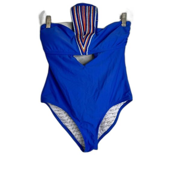 Marilyn Monroe 1 Piece Electric Blue Cutout Embroidered Top Swimsuit Sz Lg - Picture 1 of 10
